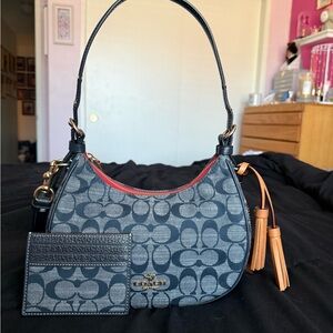 Coach denim bag and wallet set